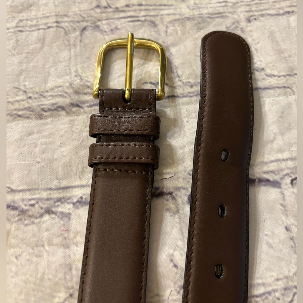 VINTAGE GLOVE LEATHER CHOCOLATE BROWN GOLD TONE BUCKLE MENS BELT VTG SIZE 46